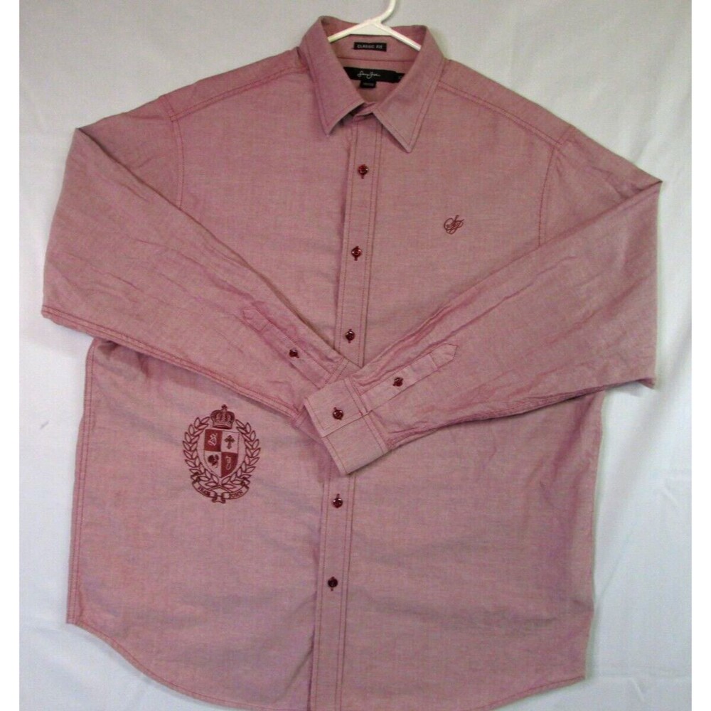 Sean John Men's Maroon XXL Long Sleeve Button Up Classic Fit Cotton Dress Shirt